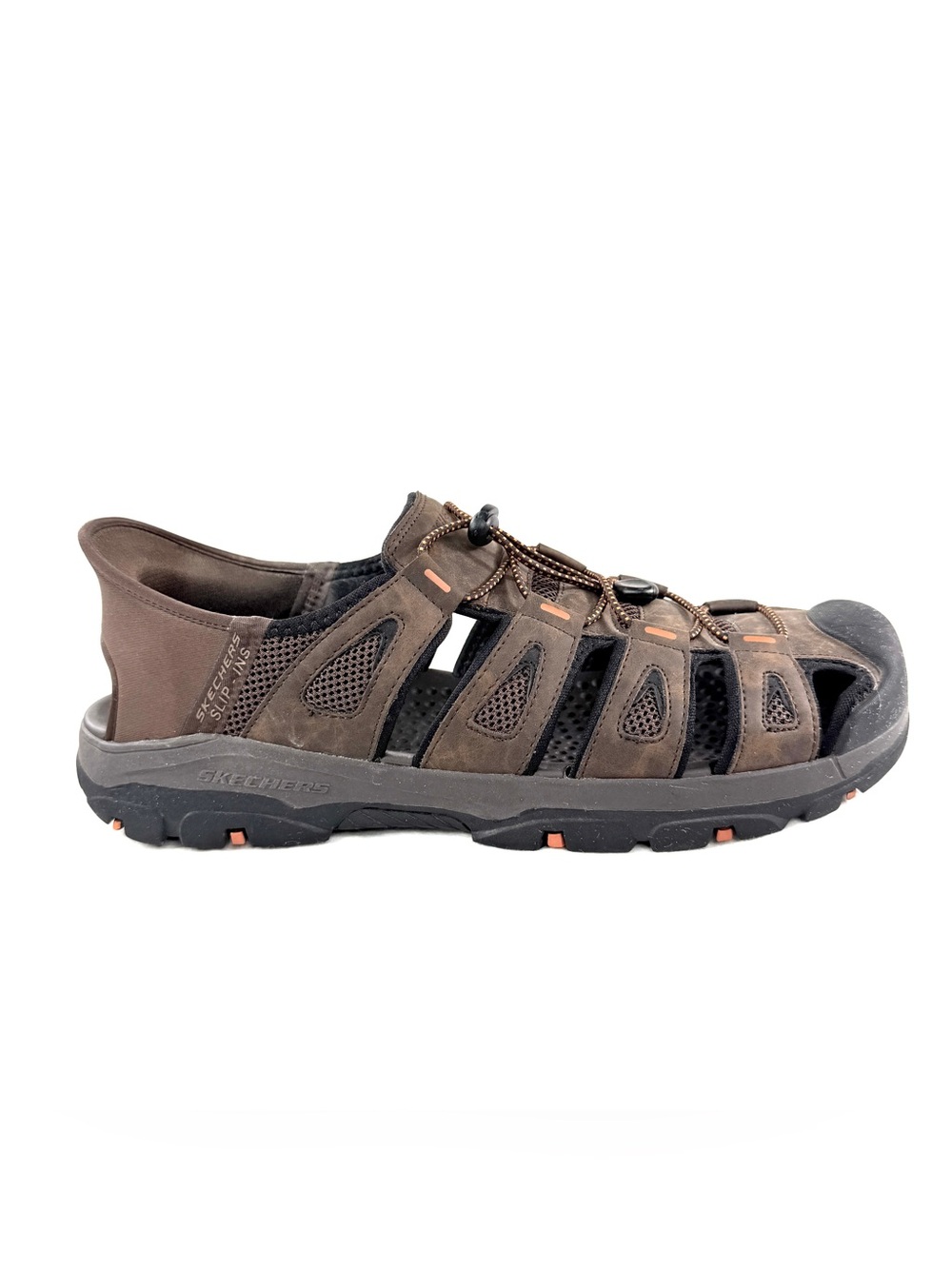 Skechers Men Size 13 Brown Slip Ins Water Shoe Bungee Laces Sandal Closed Toe